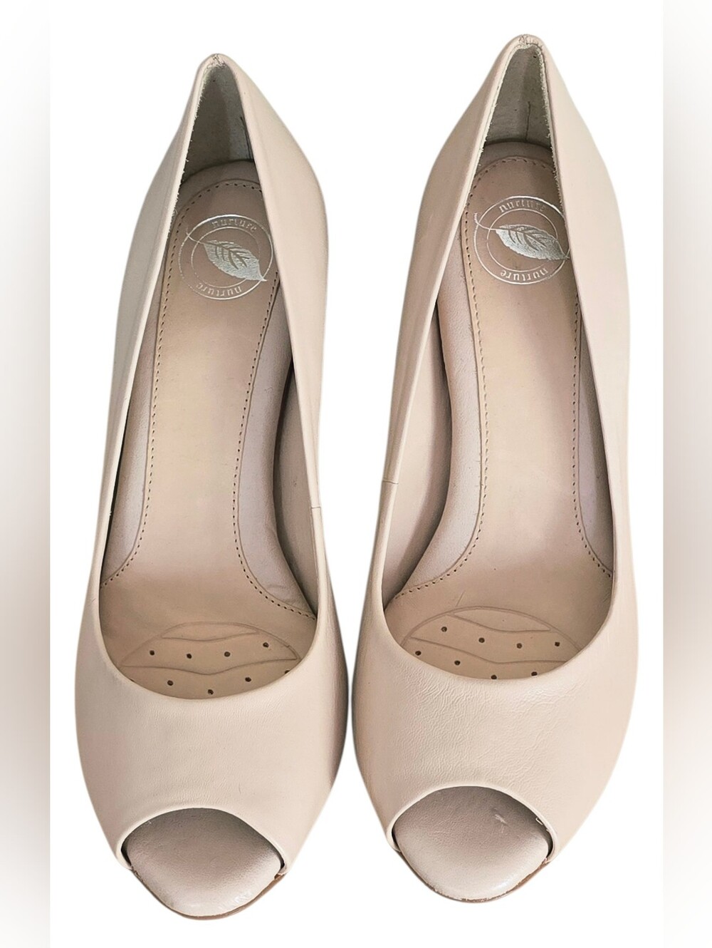 New w/o Box Nurture Women's Leather Peep-Toe Heels in Nude Beige 7.5M